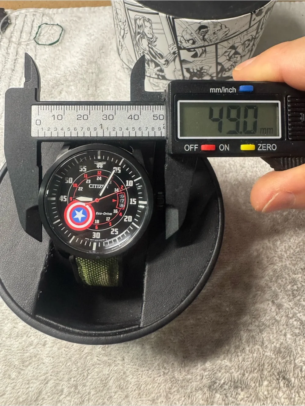 #213 Citizen Men's Black Watch with Red, Blue and White Accents